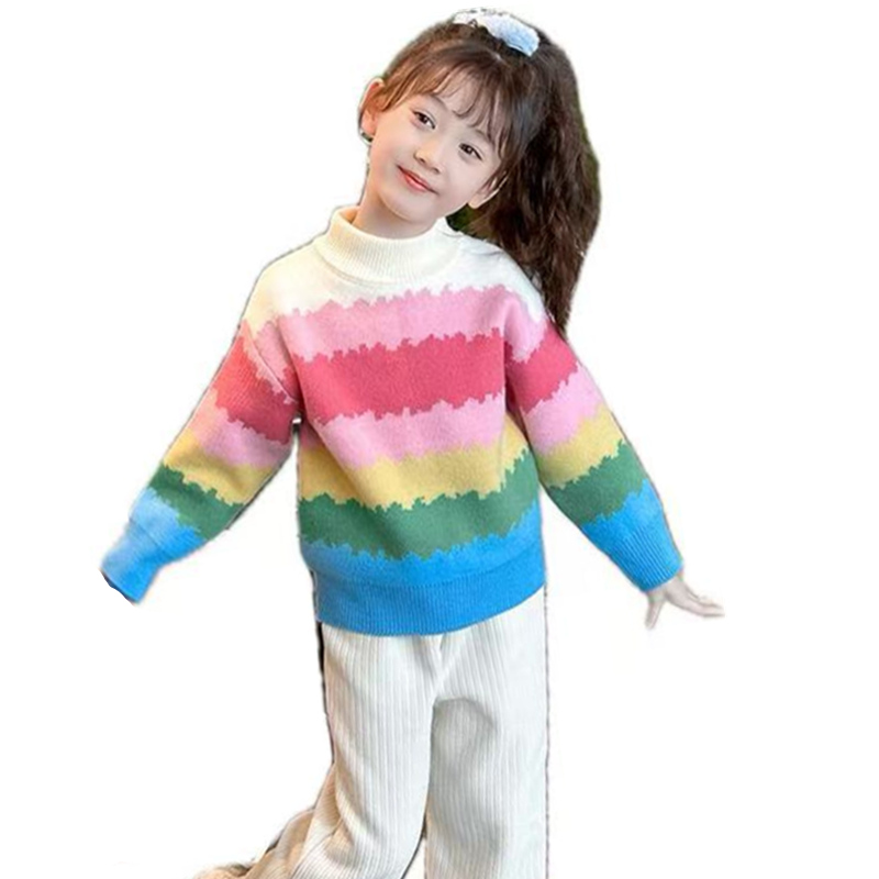 Baby Clothing Knitting Patterns - Pull rayé arc-en-ciel coloré pour filles,